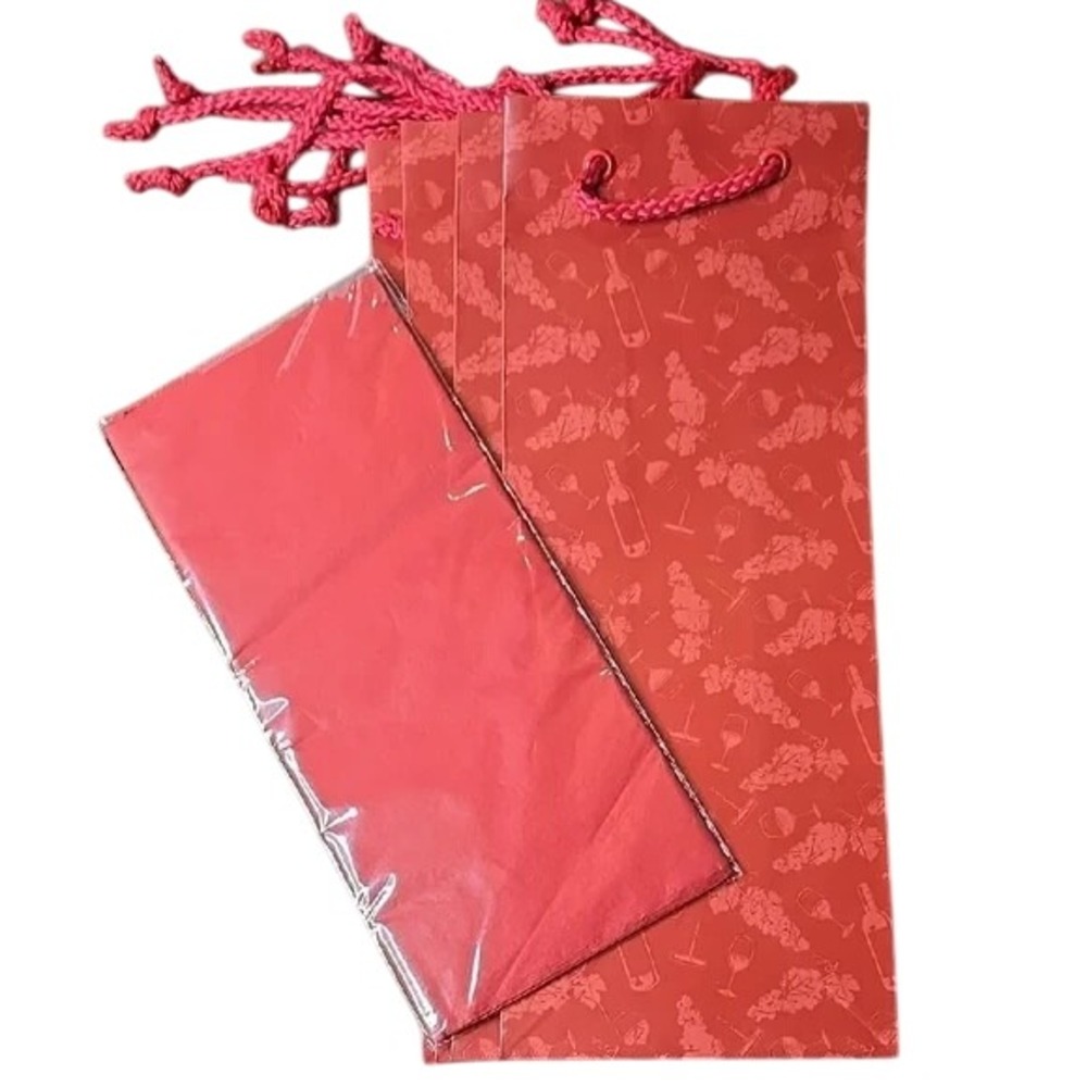 4 Wine Gift‎ Bags and Pack of Tissue Paper